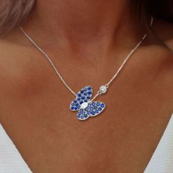 Butterfly Round Cut Blue Sapphire Pendent Necklace For Women