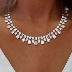 Classic Emerald Cut White Sapphire Necklace For Women