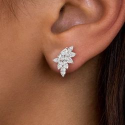 Cluster Design Pear Cut White Sapphire Stud Earrings For Women  