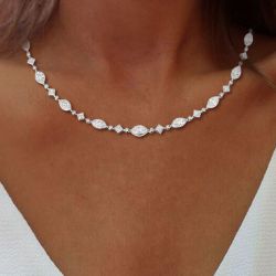 Classic Marquise Cut White Sapphire Tennis Necklace For Women  