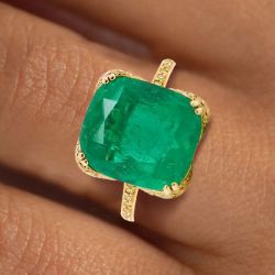 Golden Cushion Cut Emerald Sapphire Engagement Ring For Women