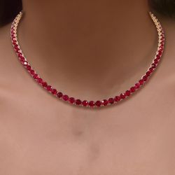 Classic Round Cut Ruby Sapphire Tennis Necklace For Women 