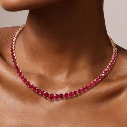 Classic Round Cut Ruby Sapphire Tennis Necklace For Women 