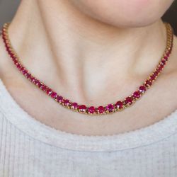 Classic Round Cut Ruby Sapphire Tennis Necklace For Women 