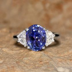 Three Stone Oval Cut Blue Sapphire Engagement Ring For Women 