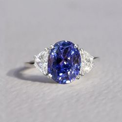 Three Stone Oval Cut Blue Sapphire Engagement Ring For Women 