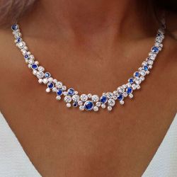 Unique Round Cut Blue Sapphire Jewelry Necklace For Women