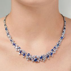 Unique Round Cut Blue Sapphire Jewelry Necklace For Women