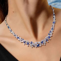 Unique Round Cut Blue Sapphire Jewelry Necklace For Women