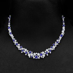 Unique Round Cut Blue Sapphire Jewelry Necklace For Women