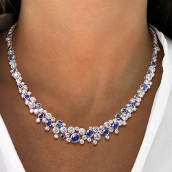 Unique Round Cut Blue Sapphire Jewelry Necklace For Women