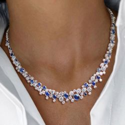 Unique Round Cut Blue Sapphire Jewelry Necklace For Women