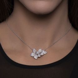 Flower Round Cut White Sapphire Pendant Necklace For Women  