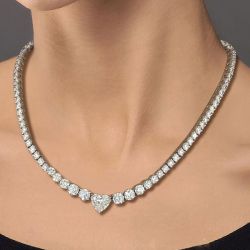 Heart Cut White Sapphire Necklace Tennis Necklace For Women  