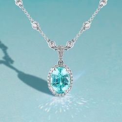 Oval Cut Aquamarine Sapphire Necklace Pendant Necklace For Women