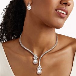 Marquise Cut Pearl Necklace & Earrings Set