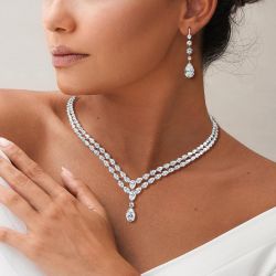 Pear Cut White Sapphire Necklace & Earrings Set For Women  