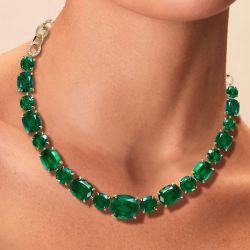 Gold Cushion Cut Emerald Sapphire Choker Necklace For Women  
