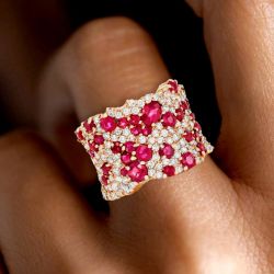 Rose Gold Round Cut Ruby Sapphire Jewelry Wedding Band For Women 