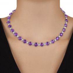 Round Cut Amethyst Sapphire Necklace Tennis Necklace For Women