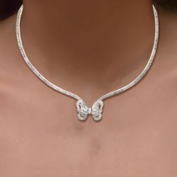 Butterfly Round Cut White Sapphire Necklace For Women  