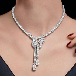 Classic Pear Cut White Sapphire Lariat Necklace For Women 