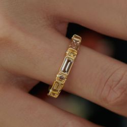 Gold Baguette Cut White Sapphire Jewelry Wedding Band For Women 