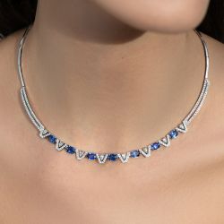 Oval Cut Blue Sapphire Jewelry Necklace For Women 