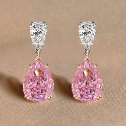 Two Tone Pear Cut Pink Sapphire Jewelry Drop Earrings For Women 