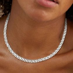Baguette & Round Cut White Sapphire Jewelry Tennis Necklace For Women 
