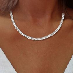 Baguette & Round Cut White Sapphire Jewelry Tennis Necklace For Women 