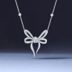 Round Cut White Sapphire Jewelry Bow Pendant Necklace For Women 