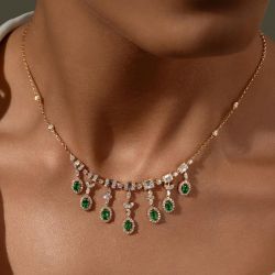 Golden Oval Cut Emerald Sapphire Pendant Necklace For Women