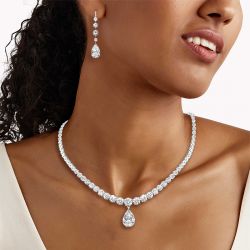 Pear Cut White Sapphire Necklace & Earrings Set For Women 