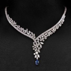 Pear Cut Blue Sapphire Jewelry Necklace For Women