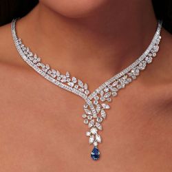 Pear Cut Blue Sapphire Jewelry Necklace For Women