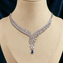 Pear Cut Blue Sapphire Jewelry Necklace For Women