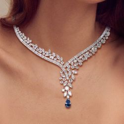 Pear Cut Blue Sapphire Jewelry Necklace For Women