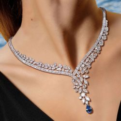 Pear Cut Blue Sapphire Jewelry Necklace For Women