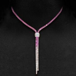 Lariat Design Baguette Cut Pink Sapphire Lariat Necklace For Women 