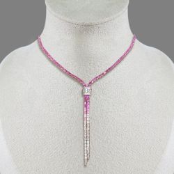 Lariat Design Baguette Cut Pink Sapphire Lariat Necklace For Women 