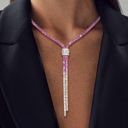 Lariat Design Baguette Cut Pink Sapphire Lariat Necklace For Women 