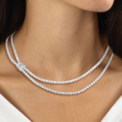 Double Row Round Cut White Sapphire Jewelry Tennis Necklace For Women