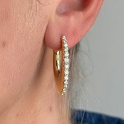 Golden Round Cut White Sapphire Jewelry Hoop Earrings For Women 