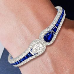 Milgrain Pear Cut Blue Sapphire Tennis Bracelets For Women 