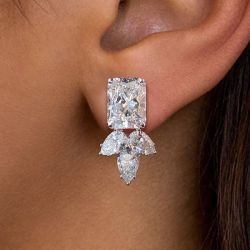 Cluster Design Radiant Cut White Sapphire Stud Earrings For Women  