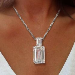 Emerald Cut White Sapphire Jewelry Pendant Necklace For Women