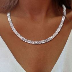 Emerald Cut White Sapphire Jewelry Tennis Necklace For Women