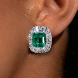Emerald Cut Emerald Sapphire Stud Earrings For Women