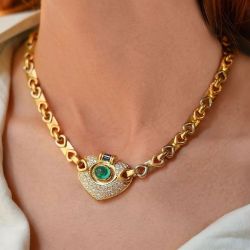 Vintage Emerald Necklace Oval Cut Emerald Sapphire Necklace For Women